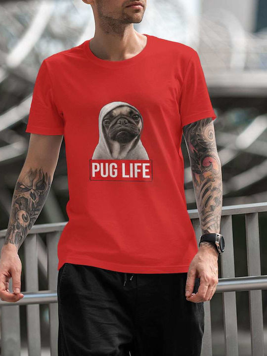 Pug In A Hoodie Red Cotton