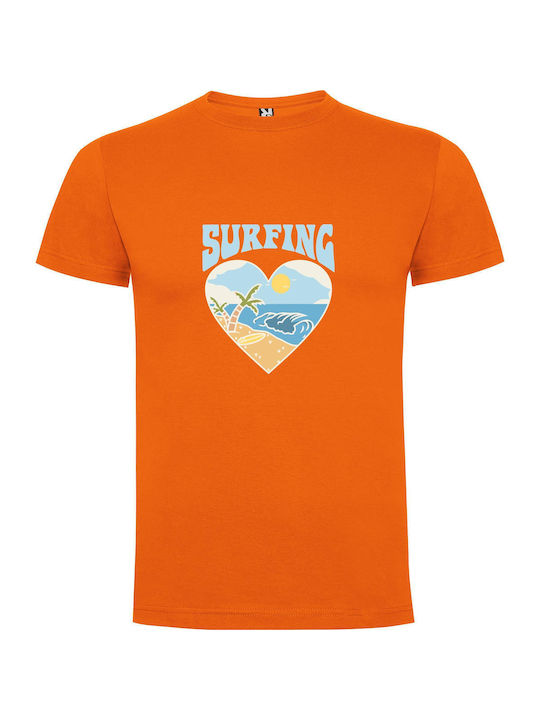 Surfing Bliss In Summer T-shirt Orange Cotton