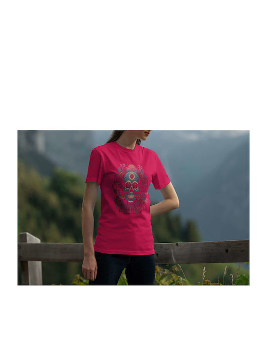 Psychedelic Skull Design T-shirt Fuchsia Cotton