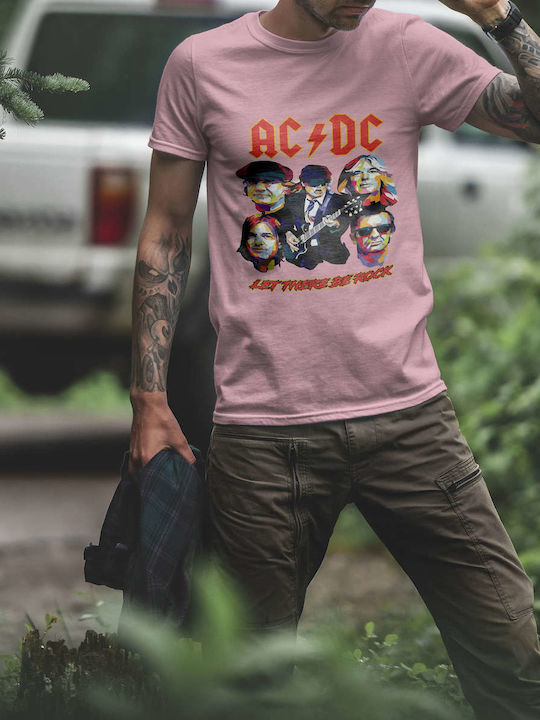 Ac/dc Poster T-shirt AC/DC Pink Cotton