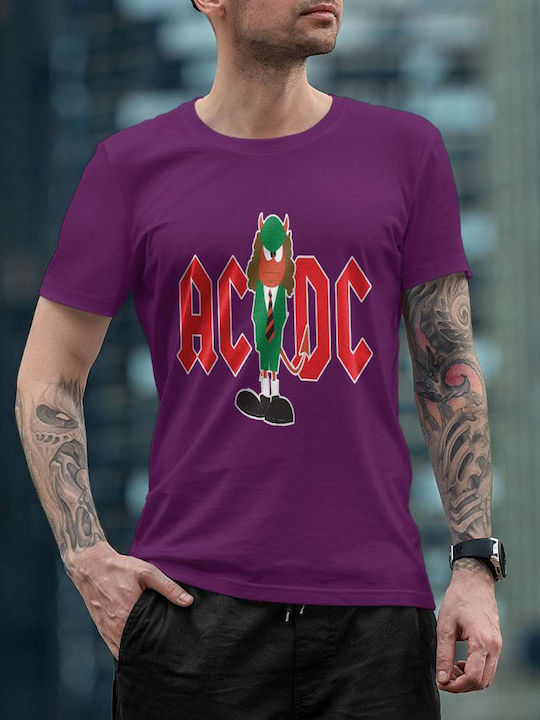 Cartoon Devil T-shirt AC/DC Purple Cotton