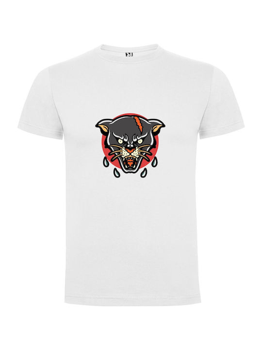 Fiery Feline Emblem T-shirt White Cotton