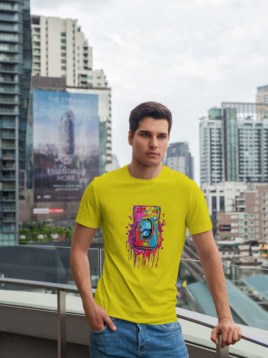 Colorful Dripping Camera T-shirt Κίτρινο Βαμβακερό