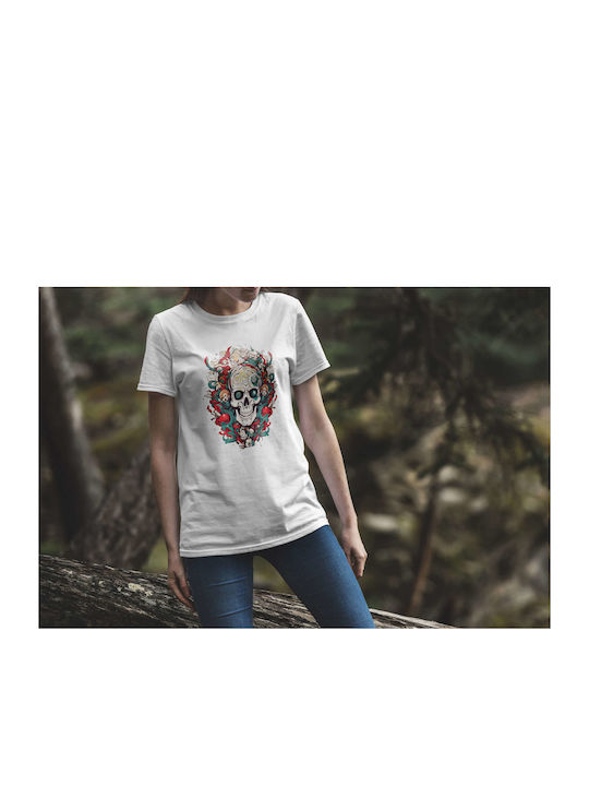 Intricate Skull Artwork T-shirt White Cotton