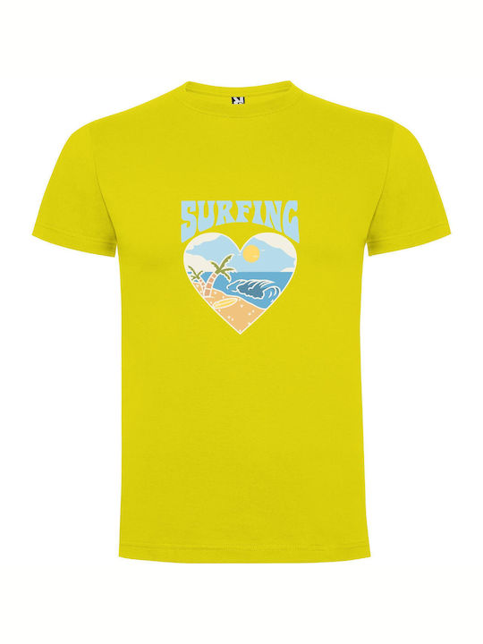 Surfing Bliss In Summer T-shirt Yellow Cotton