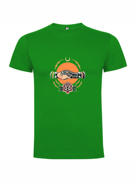 Mystic Serpent Crescent T-shirt Green Cotton