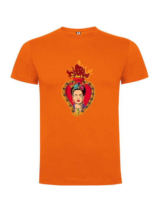 Regal Frida: Transcendent Art T-shirt Frida Kahlo Orange Cotton