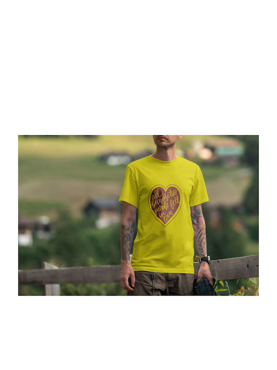 Love Heart Quote T-shirt Yellow Cotton