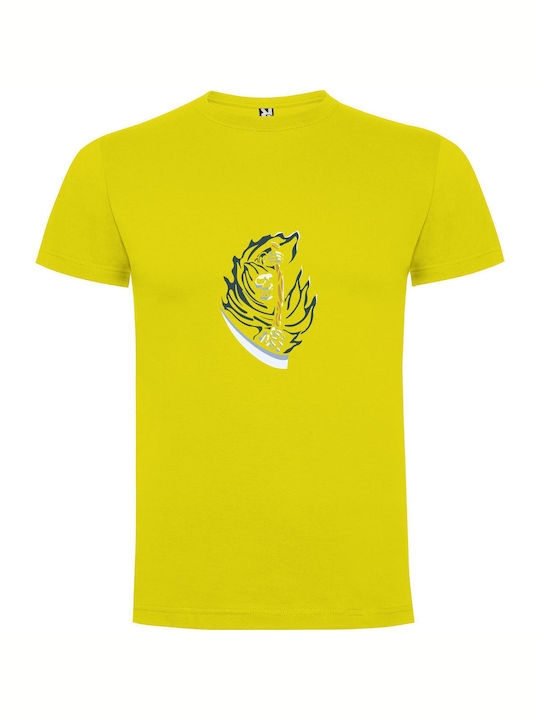 Flaming Reaper's Fantasy Scythe T-shirt Yellow Cotton