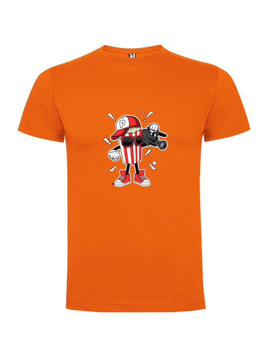 Cartoon Capture: Cinematic Imagery T-shirt Orange Cotton