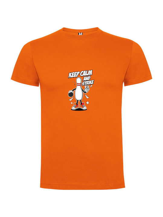 Strike Pose: Comic Bowling T-shirt Orange Cotton