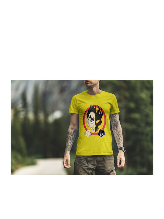 Masked Dual Face Character T-shirt Yellow Cotton