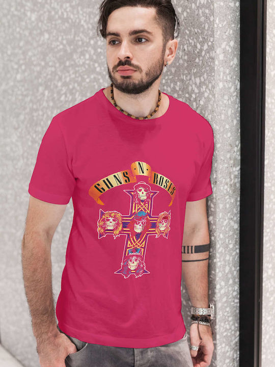 Cross Artwork T-shirt Guns N' Roses Φούξια Βαμβακερό