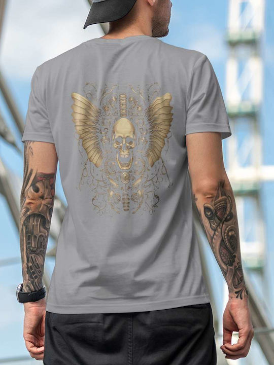 Intricate Skull And Machinery Design T-shirt Gray Cotton