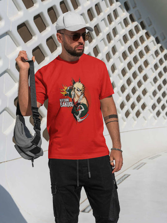 Katsuki Bakugo T-shirt Κόκκινο Βαμβακερό