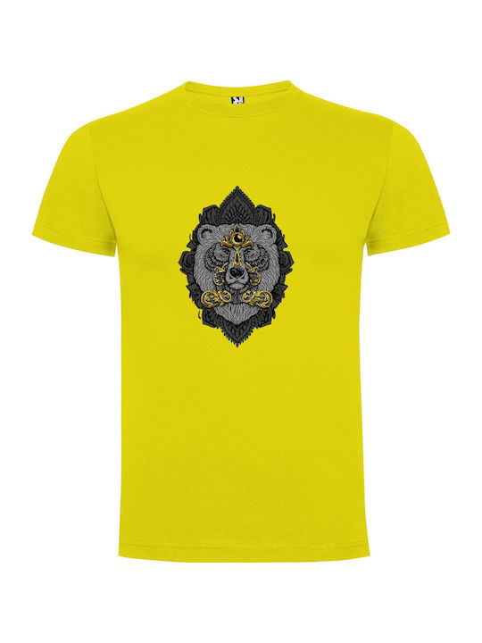 Regal Crowned Bear T-shirt Yellow Cotton