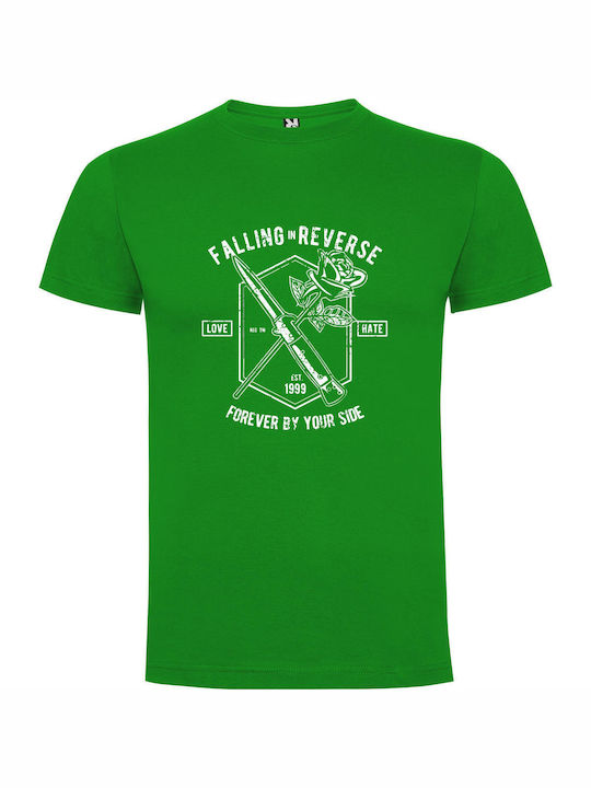 Reverse Love: Punk Art T-shirt Green Cotton