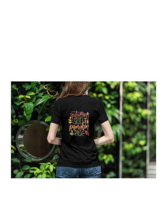 Autumn Skies And Pumpkin Pies T-shirt Black Cotton