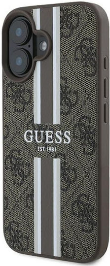 Guess Printed Stripes MagSafe Umschlag Rückseite Synthetisches Leder / Kunststoff Braun (iPhone 16 Plus)