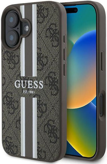 Guess Printed Stripes MagSafe Umschlag Rückseite Synthetisches Leder / Kunststoff Braun (iPhone 16 Plus)