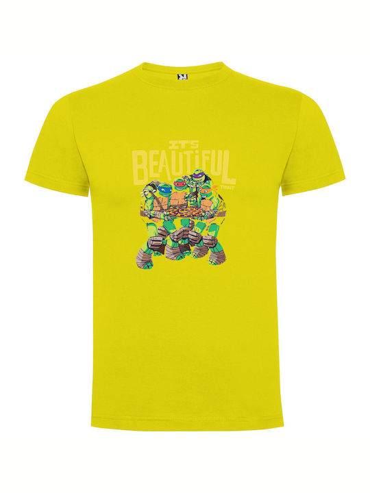 Turtles' Artistic Stacking T-shirt Yellow Cotton