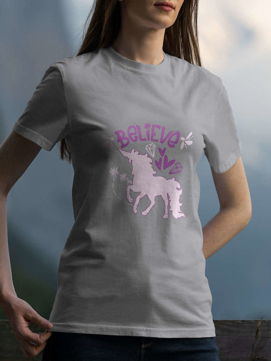 Believe In Unicorns T-shirt Gray Cotton