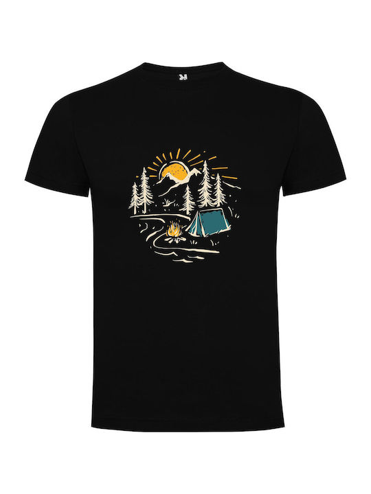 Woodland Sunset Campfire Tricou Negru Bumbac