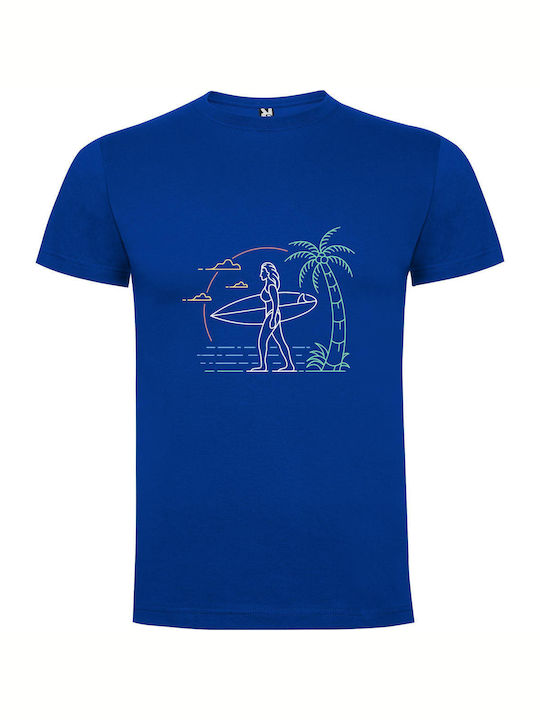 Palm Breeze Surfer T-shirt Blue Cotton