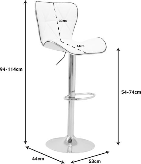 Stool Bar Jorine with Back & Adjustable Height White 53x44x114cm