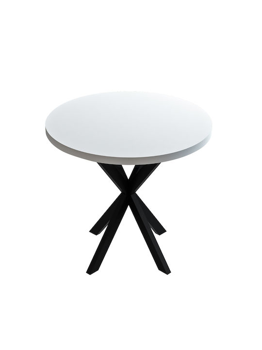 Kalipso Round Table Kitchen Wooden with Metal Frame White Shade, Black 70x70x75cm