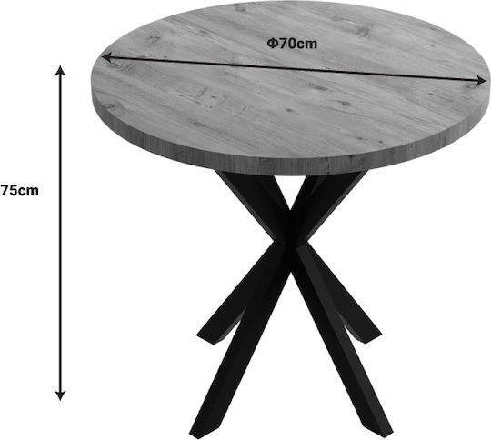 Kalipso Round Table Kitchen Wooden with Metal Frame Natural Shade and Black 70x70x75cm