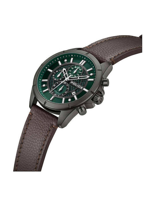 Police Burbank Men's Watch Chronograph Battery with Brown Leather Strap