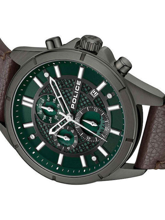 Police Burbank Men's Watch Chronograph Battery with Brown Leather Strap