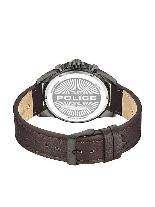 Police Burbank Men's Watch Chronograph Battery with Brown Leather Strap