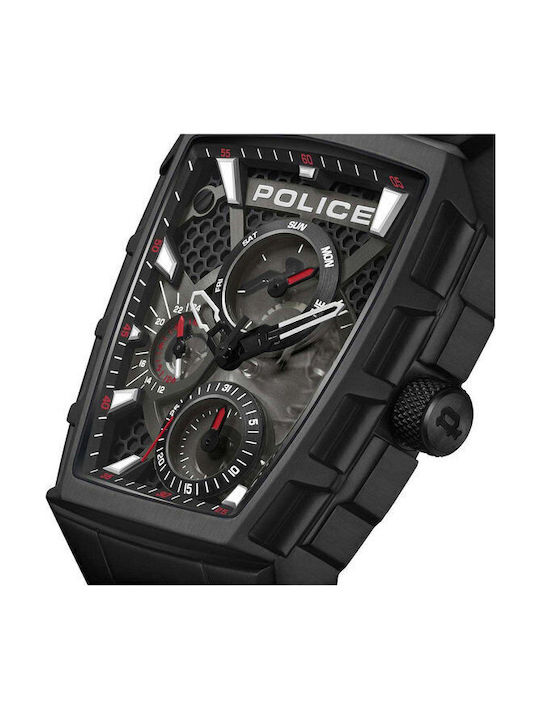 Police Men's Watch Battery with Red Rubber Strap