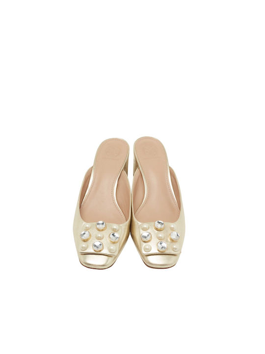 Tory Burch Leder Mules mit Absatz in Gold Farbe