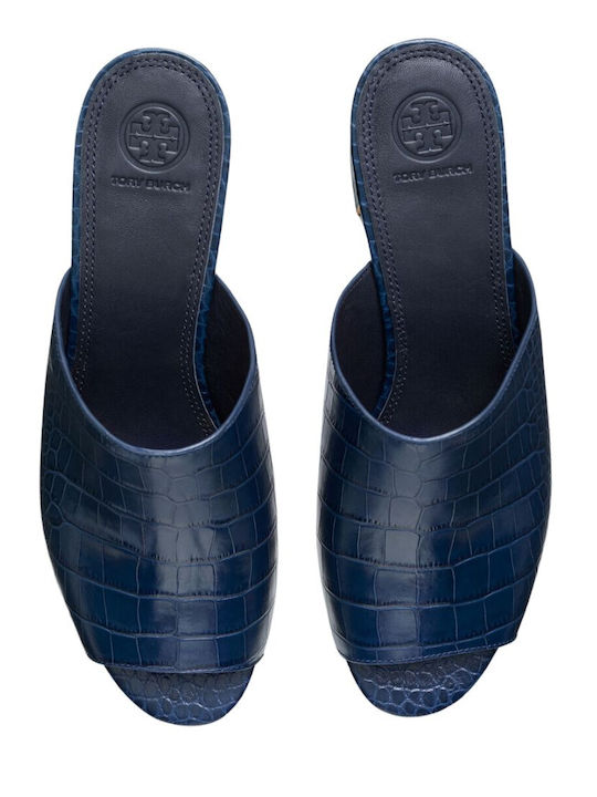 Piele Mule cu Gros cu talpă joasă Toc în Culoare Albastru marin