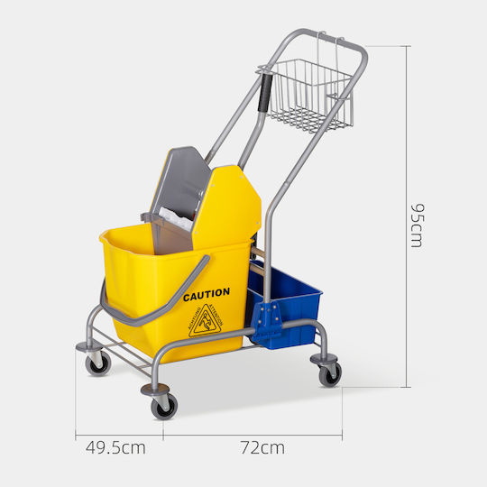 Homcom Cleaning Cart Wringer Bucket 25L Plastic PP Metal Shelf 72x49.5x95 cm Blue Yellow