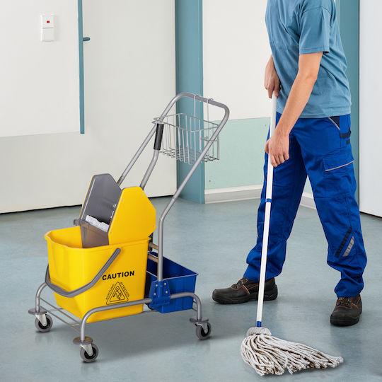 Homcom Cleaning Cart Wringer Bucket 25L Plastic PP Metal Shelf 72x49.5x95 cm Blue Yellow