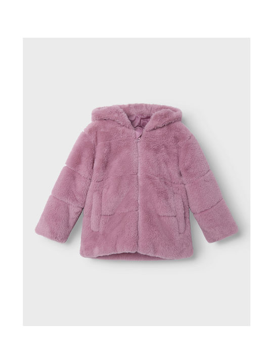 Name It Kids Fur Coat with Hood Lilac