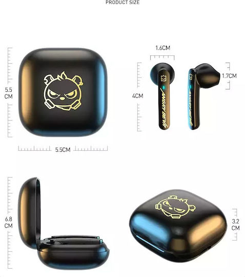 Nubi T9 Angry Bear Earbud Bluetooth Handsfree Ακουστικά με Θήκη Φόρτισης Μαύρα