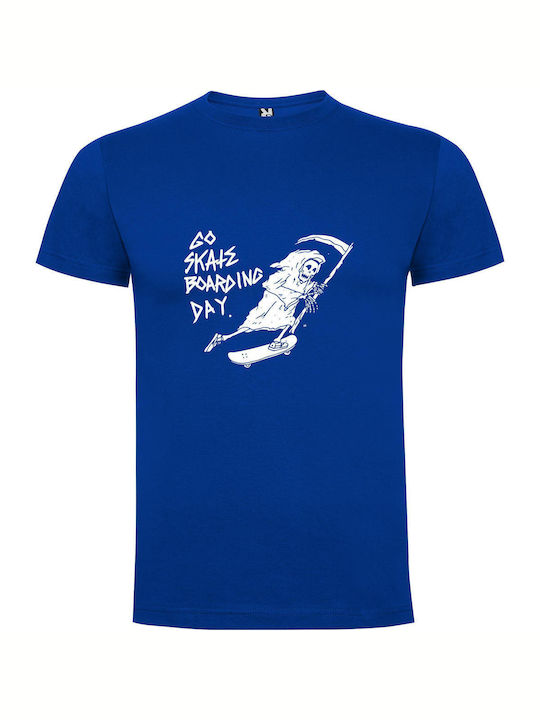 Skateboard Skeleton: Artistic Af T-shirt Blue Cotton