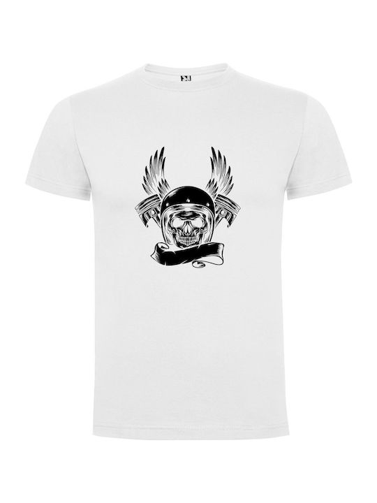 Winged Skull Rider T-shirt White Cotton