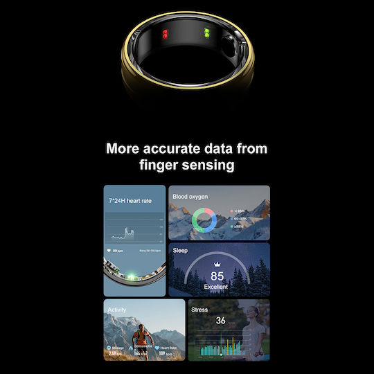 Techsuit R06 Smart Ring 19mm mit Pulsmesser Gold
