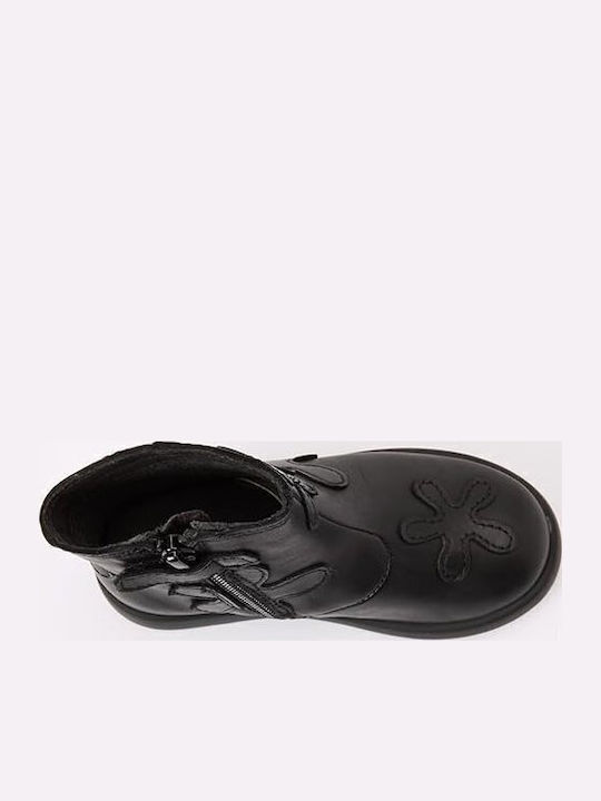 Twins Leather Kids Boots with Zipper Black