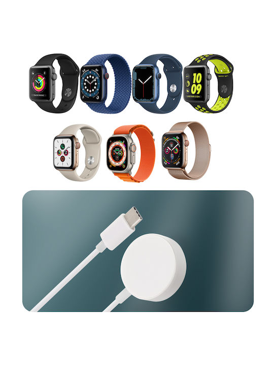 Ladegerät Apple Watch Serie Ultra 8 7 6 5 4 3 2 Kabellos 30cm Weiß
