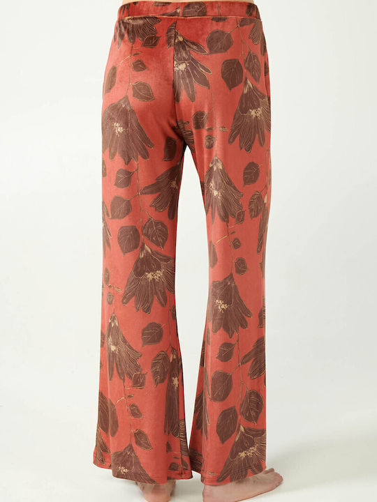 Women's Fabric Trousers Floral Red Nova