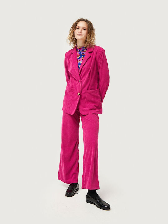 Compania Fantastica Women's High-waisted Corduroy Trousers Flare Magenta