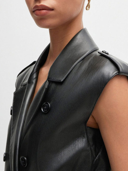 Midi Shirt Dress Leather Black