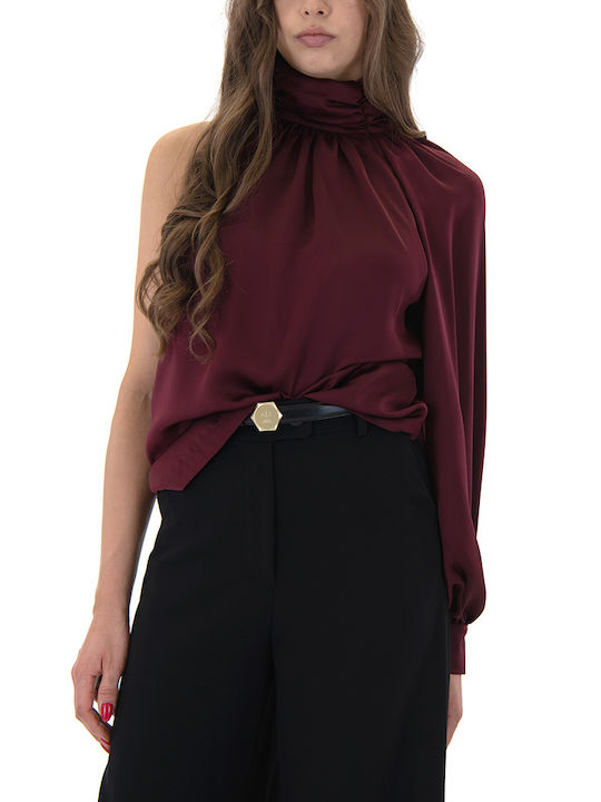 Twenty 29 Blouse Women Twenty-29 pentru Femei Bluză din Satin cu un Umăr Burgundy